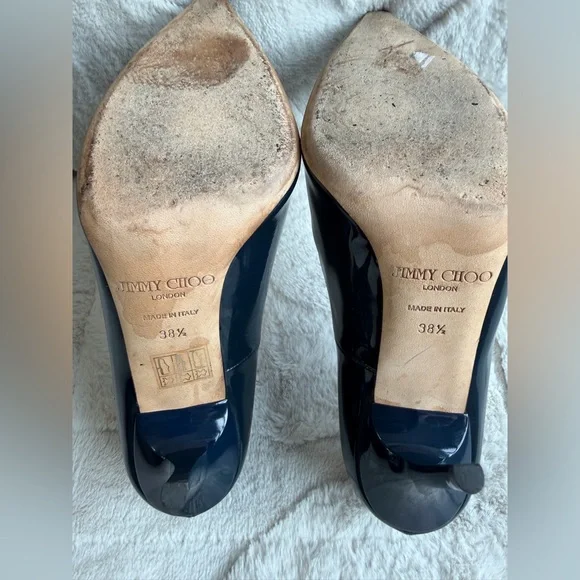 $779 Jimmy Choo Navy Patent Leather 100mm 4” Pumps High Heels 38.5 8.5 - Picture 6 of 9